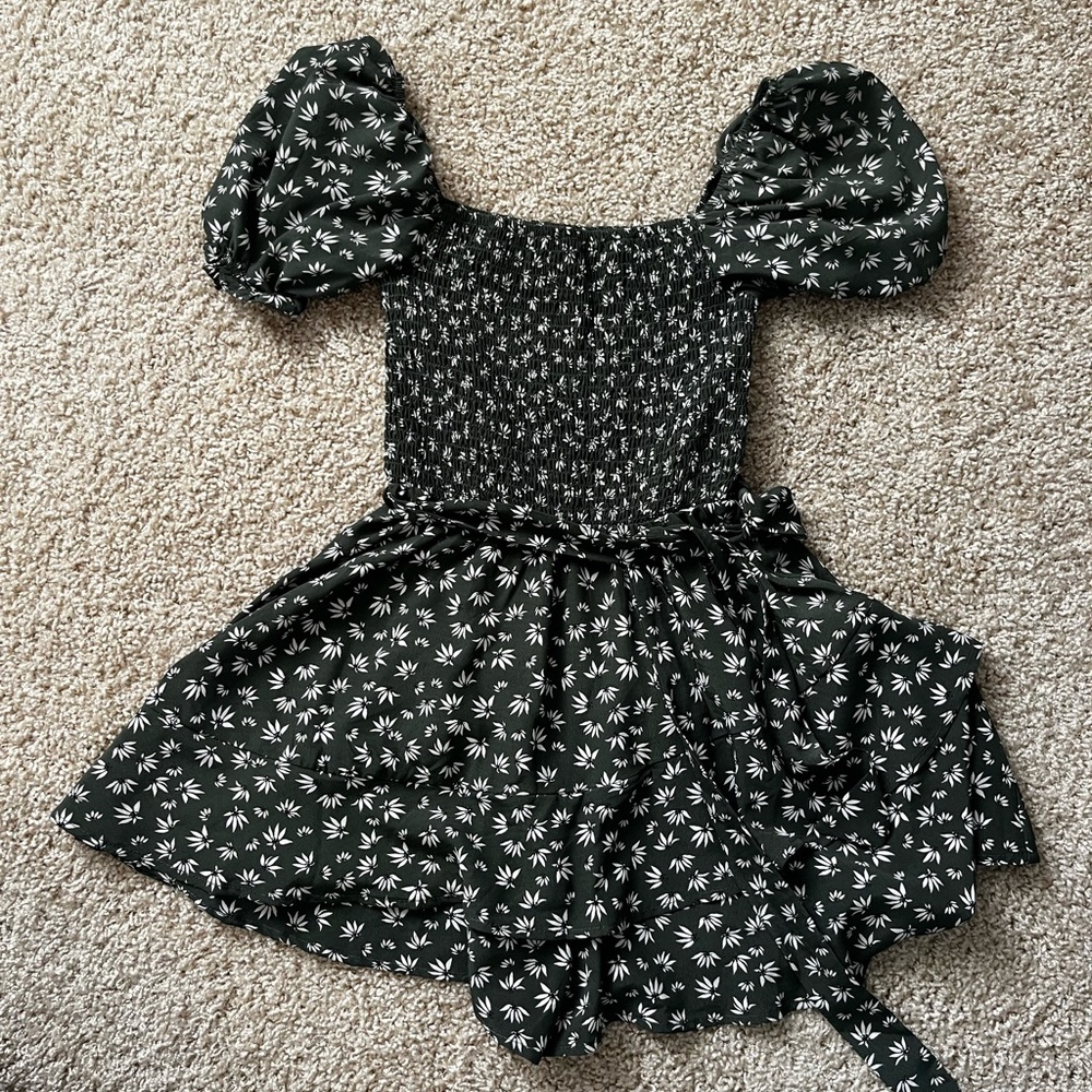 Floral Puff Sleeve Romper Dress XS
